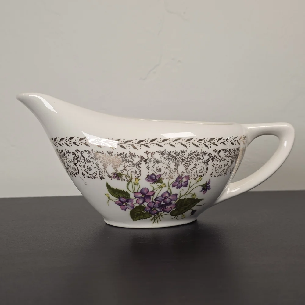 Vintage Spring Violet Cream & Sugar Set Gold Trim Floral